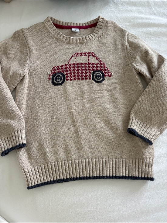 Janie and Jack Sweaters - Janie and Jack Beige Crewneck Sweater with Red Car Motif
